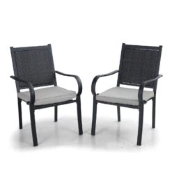 PHI VILLA Rattan Metal Outdoor Dining Chairs, Set Of 2 -Phi Villa 1 d3a04e62 fd89 42f4 8103 16fc40fdd0fa