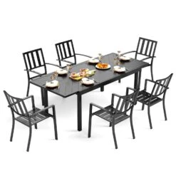 PHI VILLA 7-piece / 9-piece Patio Dining Sets Extendable Steel Table And Stackable Chairs -Phi Villa 1 s7 42502 0000