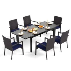 PHI VILLA 7 Piece/ 9 Piece Outdoor Dining Set With Rattan Cushioned Chairs & Extendable Steel Table -Phi Villa 1 s7 42531 0000