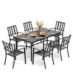 PHI VILLA 7-Piece Patio Dining Set 6 Stackable Chairs And Rectangle Table -Phi Villa 1 s7 45502 0000