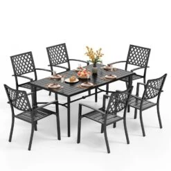 PHI VILLA 7-Piece Patio Dining Set 6 Fixed Stackable Chairs And Steel Rectangle Table -Phi Villa 1 s7 45503 i1 0000