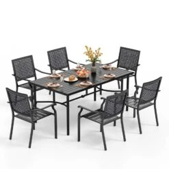Phi Villa 7-Piece Patio Dining Set With 6 Fixed Stackable Chairs & Enlarged Steel Rectangle Table -Phi Villa 1 s7 45549 0000