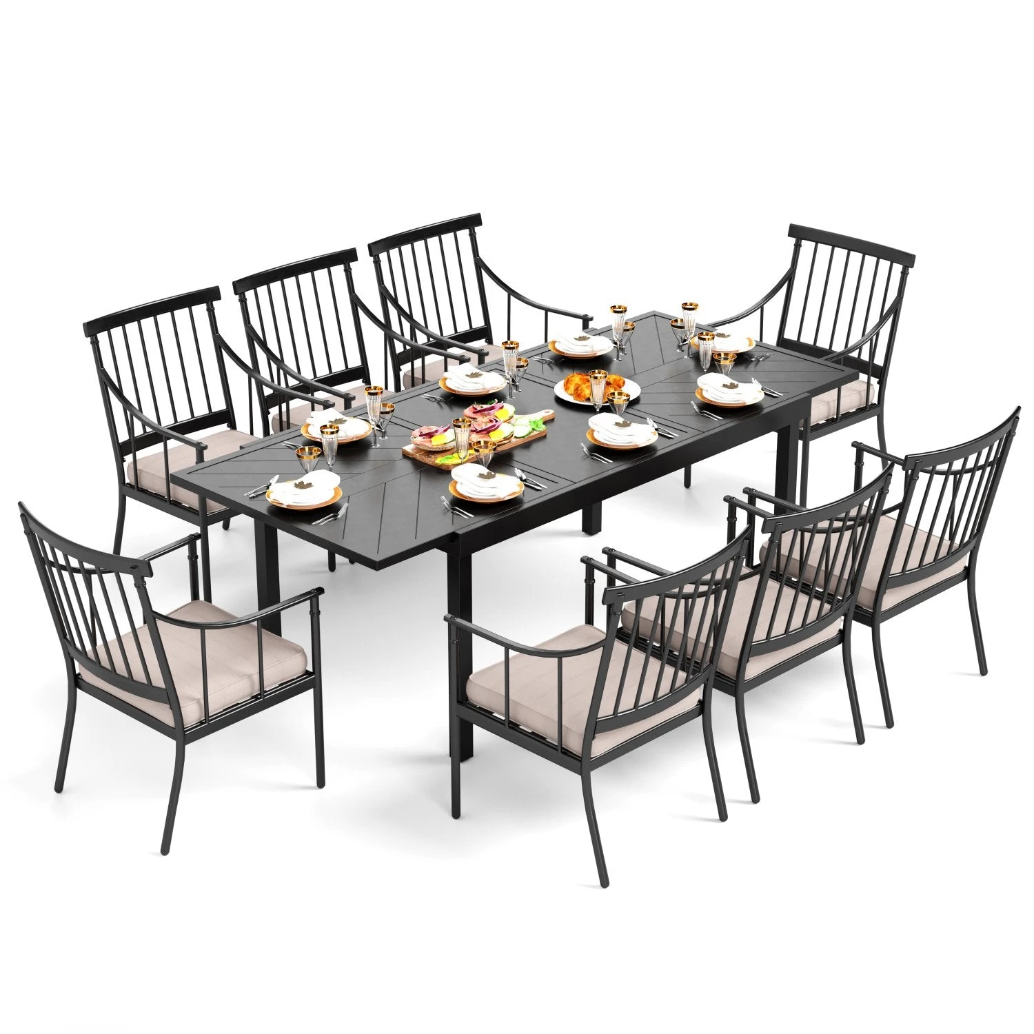 Phi Villa 7 / 9-Piece Outdoor Dining Set With Adjustable Table & Fashionable Dining Arm Chairs 4 Phi Villa 7 / 9-Piece Outdoor Dining Set With Adjustable Table & Fashionable Dining Arm Chairs - Image 2