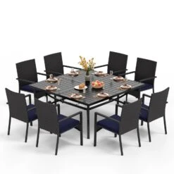 PHI VILLA 9 PCS Patio Dining Set With Large Square Table & 8 Rattan Chairs -Phi Villa 1 s9 45231 0030