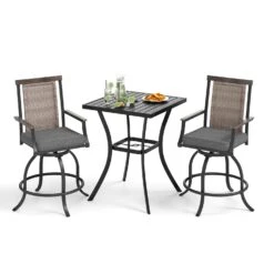 PHI VILLA 3-Piece Patio Bar Set With 2 Swivel Rattan Bar Stools & 1 Square Table -Phi Villa 1 sb3 08113 0000