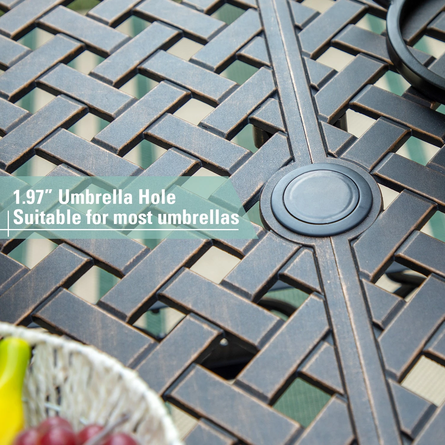 PHI VILLA 59" Patio Dining Table Cast Aluminum Golden Bronze With 1.97" Umbrella Hole 8 PHI VILLA 59" Patio Dining Table Cast Aluminum Golden Bronze With 1.97" Umbrella Hole - Image 6