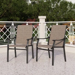 Patio 2-Piece Textliene Fixed Chair For Dining Garden PHI VILLA