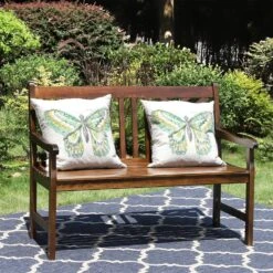 PHI VILLA 2 Seat Outdoor Wooden Brown Bench With Curved Wide Armrest Porch Chair -Phi Villa 2 Seat Outdoor Wooden Brown Bench 1