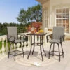 PHI VILLA 3/5 Piece Patio Bar Set Of 1 Wood-look Coffee Table & Swivel Textilene Bar Stools -Phi Villa 2 seat bar set for afternoon tea