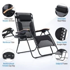 Phi Villa Patio Padded Oversize Recliner Zero Gravity Chair With Cup Holder -Phi Villa 2022.3.30 3