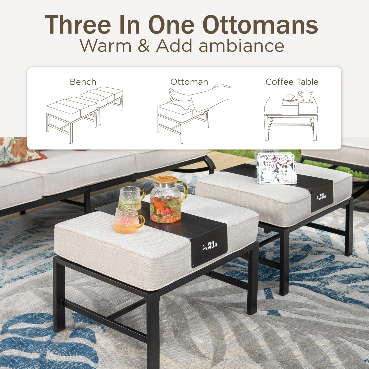 Phi Villa 7-Seater Patio Steel Conversation Sofa Set With Rectangle Fire Pit Table 15 Phi Villa 7-Seater Patio Steel Conversation Sofa Set With Rectangle Fire Pit Table - Image 13