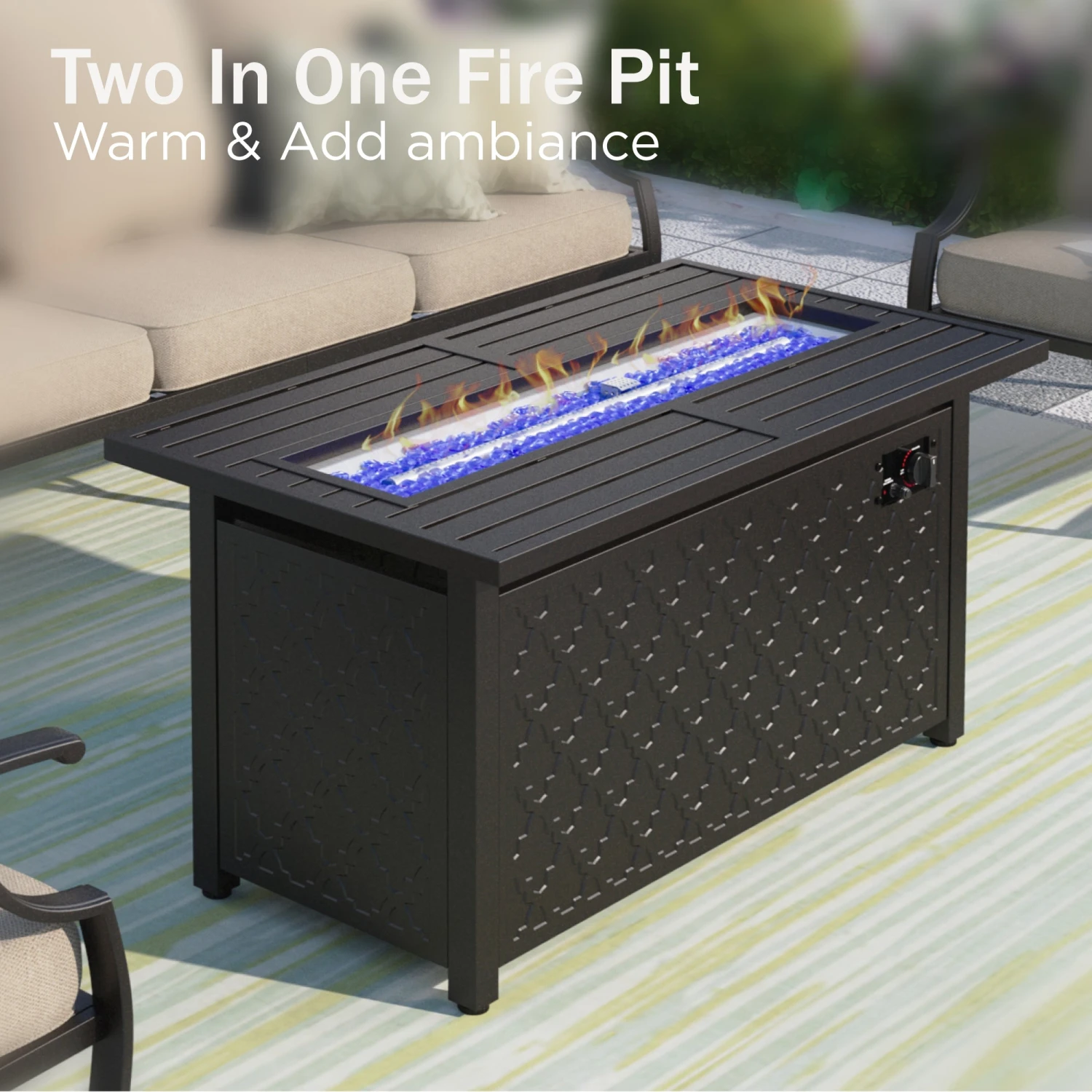 Phi Villa 7-Seater Patio Steel Conversation Sofa Set With Rectangle Fire Pit Table 21 Phi Villa 7-Seater Patio Steel Conversation Sofa Set With Rectangle Fire Pit Table - Image 19