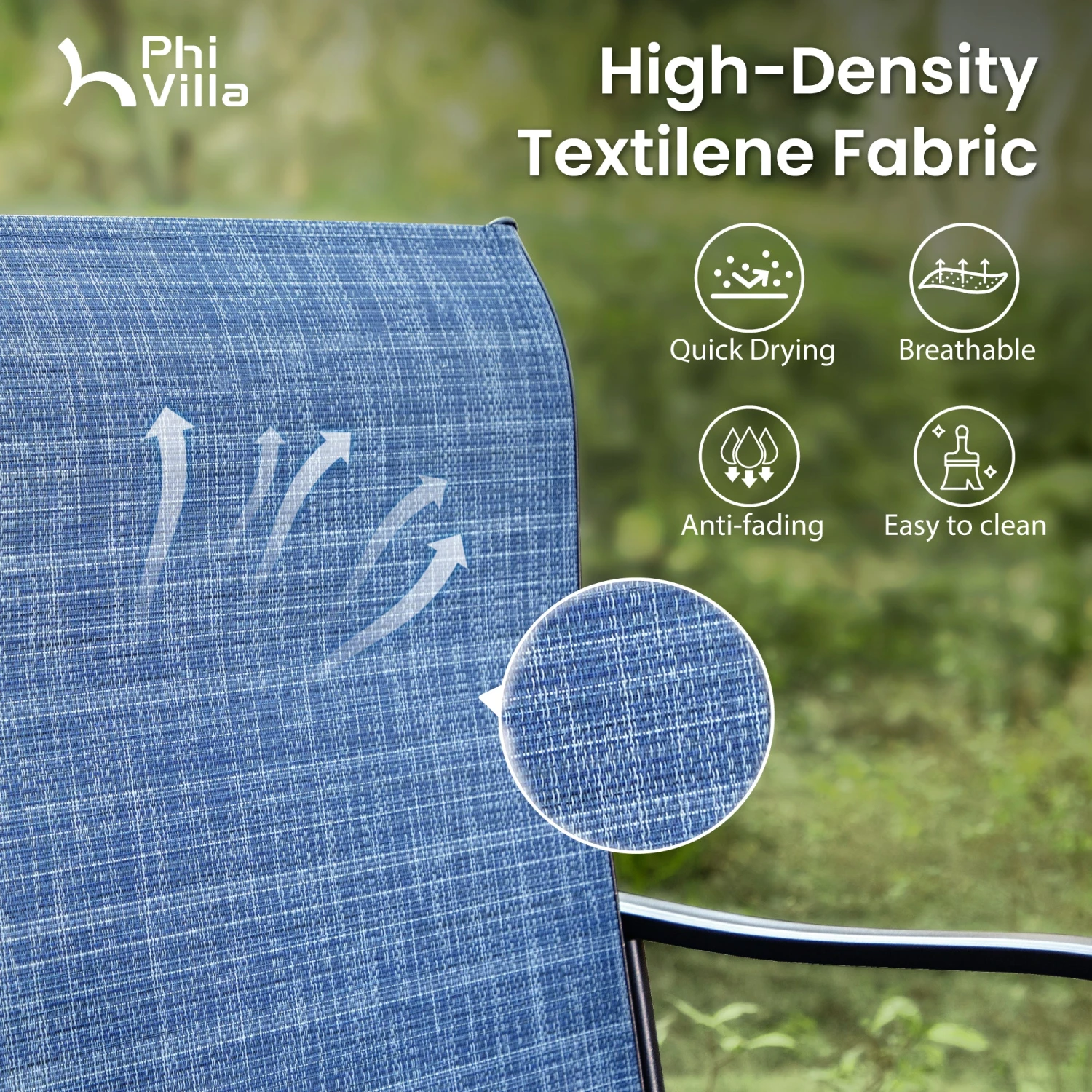 3-Piece Patio Bistro Set Of Blue Textilene Swivel Bar Stools PHI VILLA 4 3-Piece Patio Bistro Set Of Blue Textilene Swivel Bar Stools PHI VILLA - Image 2