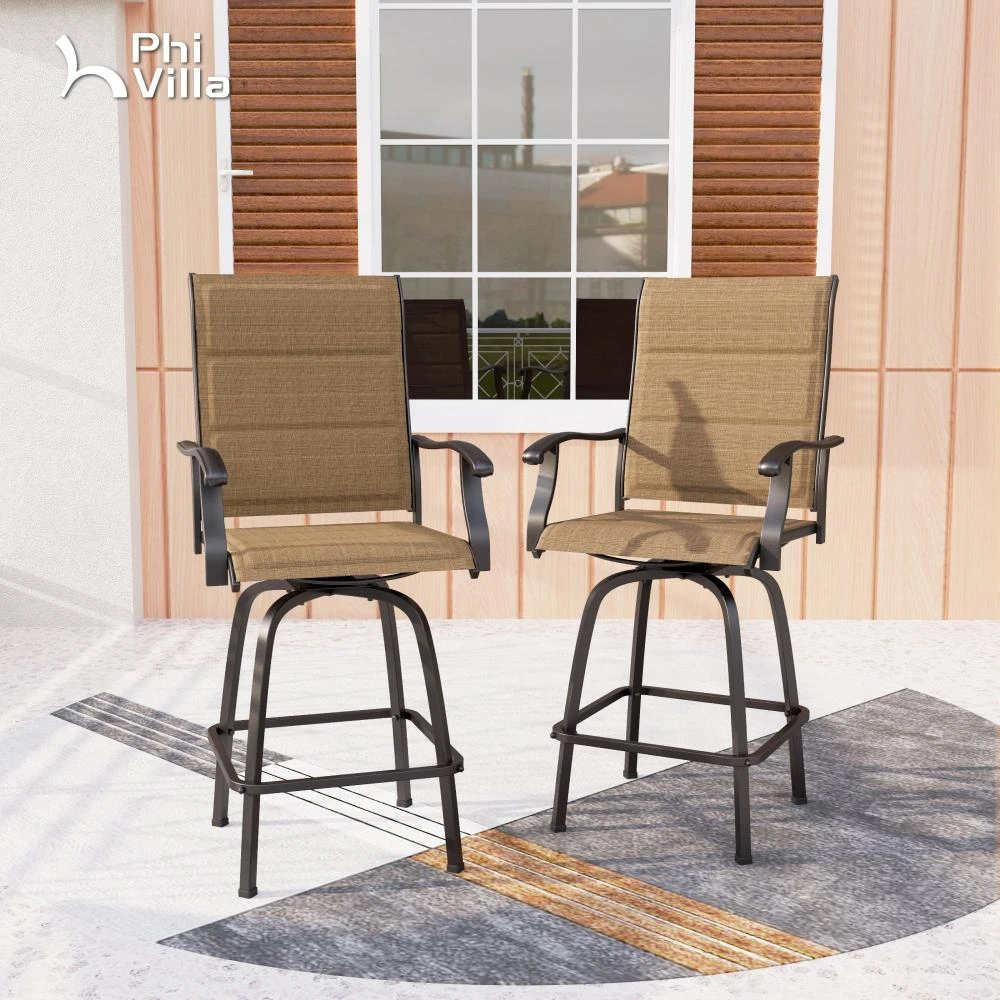 Outdoor Upgraded Padded Textilene All-Weather Swivel Bar Stools With Arms PHI VILLA 20 Outdoor Upgraded Padded Textilene All-Weather Swivel Bar Stools With Arms PHI VILLA - Image 18