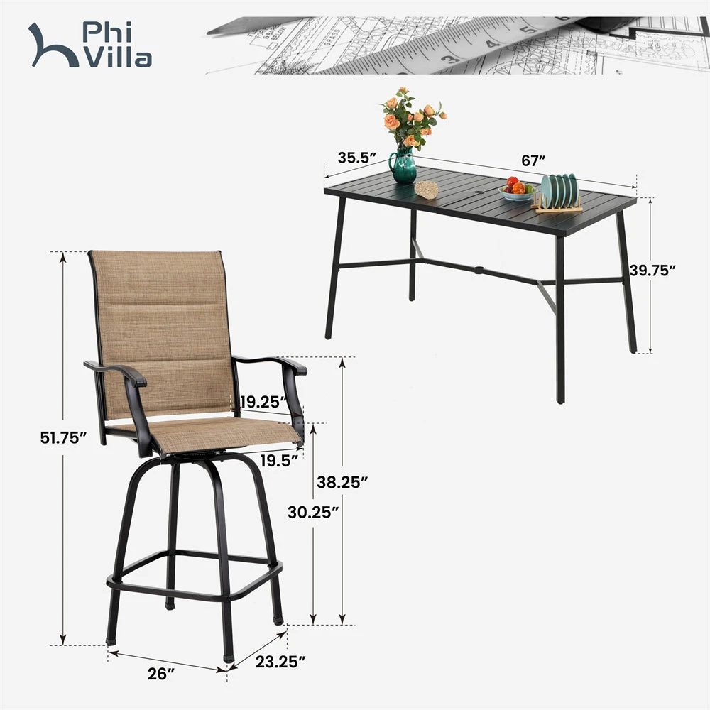 7-Piece Outdoor Bar Stool Set With 6 Seat For Poolside, Graden PH VILLA 21 7-Piece Outdoor Bar Stool Set With 6 Seat For Poolside, Graden PH VILLA - Image 19