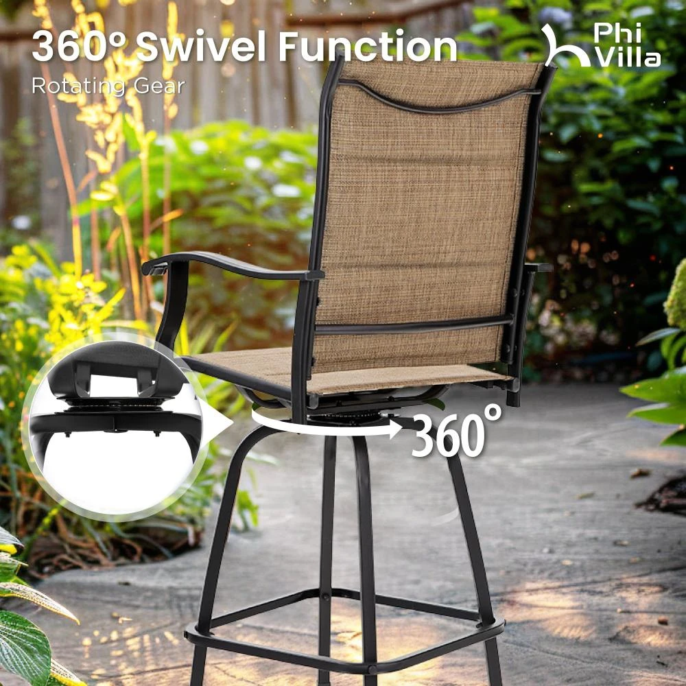 Outdoor Upgraded Padded Textilene All-Weather Swivel Bar Stools With Arms PHI VILLA 8 Outdoor Upgraded Padded Textilene All-Weather Swivel Bar Stools With Arms PHI VILLA - Image 6