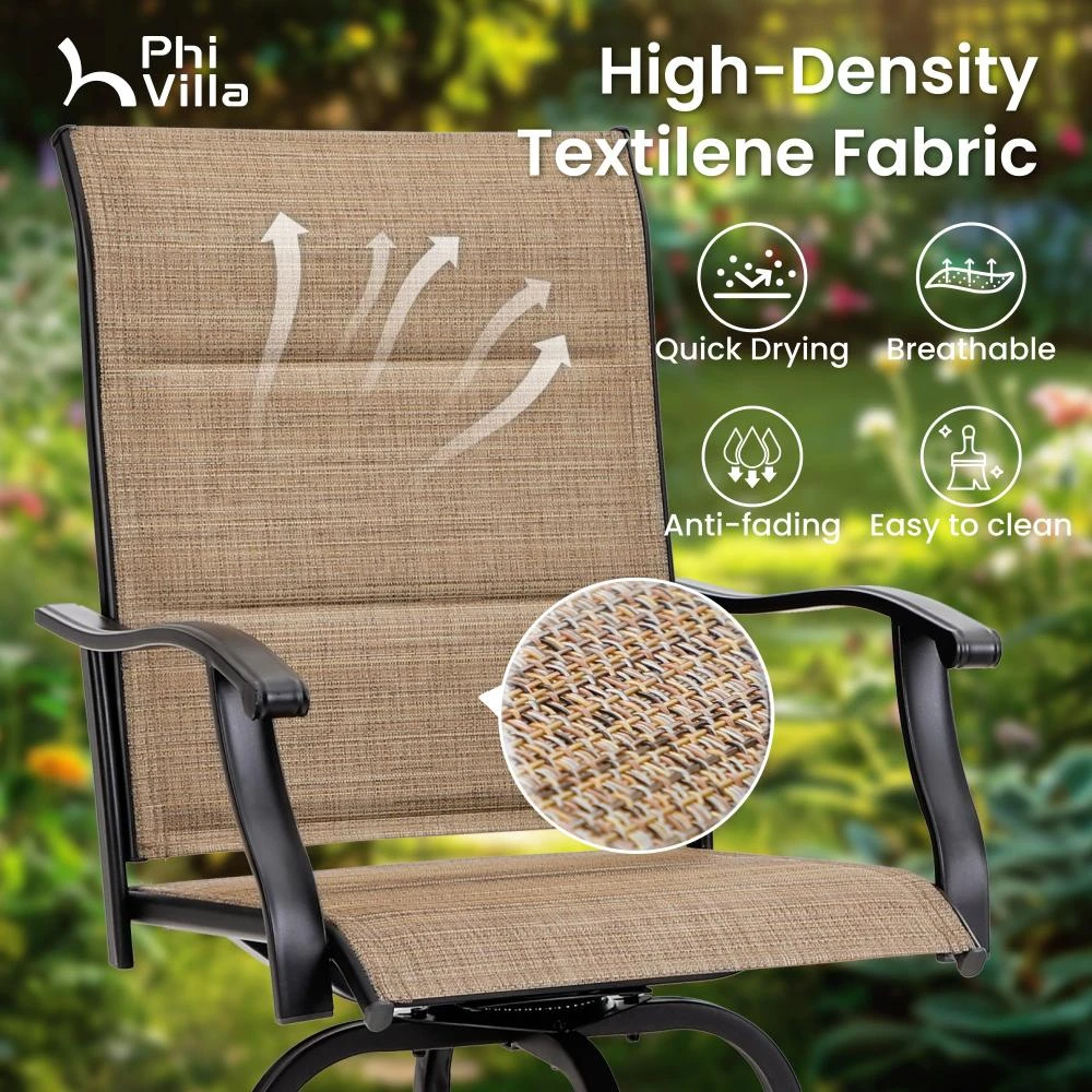 Outdoor Upgraded Padded Textilene All-Weather Swivel Bar Stools With Arms PHI VILLA 22 Outdoor Upgraded Padded Textilene All-Weather Swivel Bar Stools With Arms PHI VILLA - Image 20