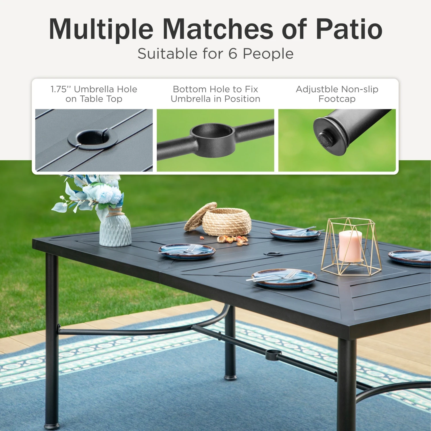 Phi Villa Patterned Outdoor Metal Rectangle Dining Table 7 Phi Villa Patterned Outdoor Metal Rectangle Dining Table - Image 5