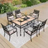 7-Piece Patio Dining Set Patch Wood-Grain Table And Stylish Steel Chairs -Phi Villa 20241008 S7 10455 I1 0000