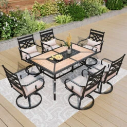 7-Piece Patio Dining Set Patch Wood-Grain Table And Stylish Steel Chairs -Phi Villa 20241008 S7 10456 I1 0000