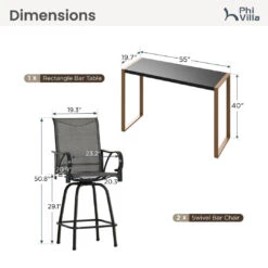 Phi Villa 3-Pcs Patio High Bar Set-Gray Textilene Swivel Stools & Sea Stone Tabletop Design -Phi Villa 2025.03.19 PV 485 PV 5