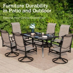 7-Pcs Patio Dining Set With Highback Padded Textilene Swivel Chairs For Deck, Backyard PHI VILLA -Phi Villa 2025.1.2 2