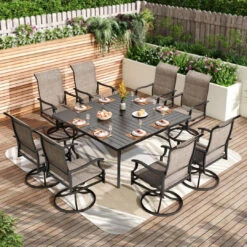 9-Piece Patio Dining Set With 60" Enlarged Square Table For Backyard, Family Reunion PHI VILLA