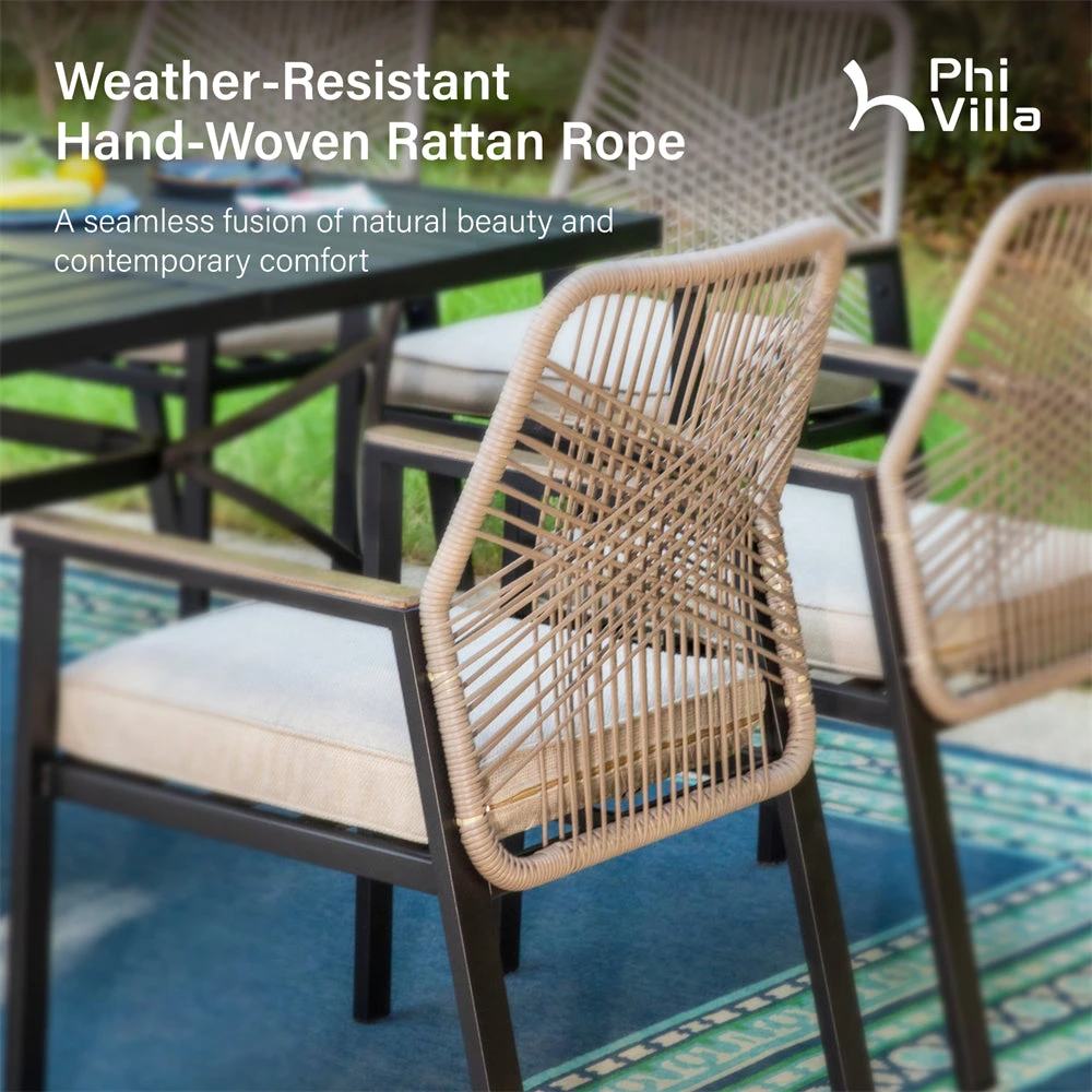 5/7-Piece Patio Dining Set With Patterned Round Table & Stylish Rattan Rope Chairs-Phi Villa 17 5/7-Piece Patio Dining Set With Patterned Round Table & Stylish Rattan Rope Chairs-Phi Villa - Image 15