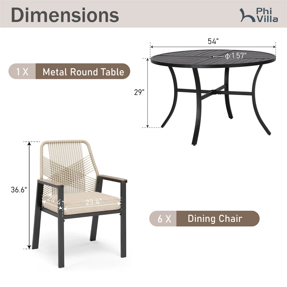 5/7-Piece Patio Dining Set With Patterned Round Table & Stylish Rattan Rope Chairs-Phi Villa 14 5/7-Piece Patio Dining Set With Patterned Round Table & Stylish Rattan Rope Chairs-Phi Villa - Image 12