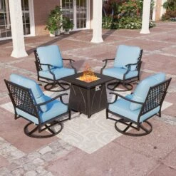 Phi Villa 4-Seater Outdoor Steel Conversation Sofa Set With Fire Pit Table -Phi Villa 240307 CP003 11 4 GS001 BL 0000
