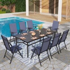 9-Piece Patio Dining Set With Foldable Textilene Chairs Phi Villa -Phi Villa 240711 S9 45316 0100.compose