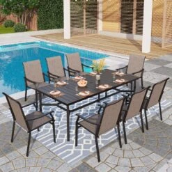 9-Piece Brown Textilene Fixed Chair Outdoor Dining Set-Phi Villa -Phi Villa 240711 S9 45388 I1 0100.compose