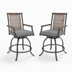 Phi Villa Outdoor Swivel Bar Stools With Rattan Backrest -Phi Villa 240715 E02GF131 BD 2 0000
