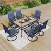 7-Piece Patio Dining Set Patch Wood-grain Table And Textilene Swivel Chairs Phi Villa -Phi Villa 240925 S7 104 HE20BL 0000
