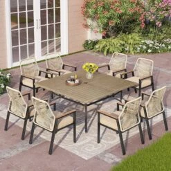 Phi Villa Mirage 9-Pcs Patio Dining Set With Farmhouse Enlarged Square Table -Phi Villa 241104 S9 45991 0000.compose