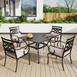 PHI VILLA 5-Piece Patio Dining Set 4 Fixed Steel Chairs And Dining Table -Phi Villa 250211 S5 155 0000.compose