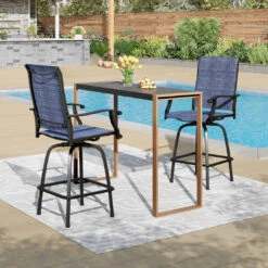 Phi Villa 3-Pcs Patio High Bar Set-Textilene Swivel Stools & Sea Stone Tabletop Design -Phi Villa 250314 18 SB3 48501 BL 0000.compose