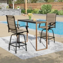 Phi Villa 3-Pcs Patio High Bar Set-Textilene Swivel Stools & Sea Stone Tabletop Design -Phi Villa 250314 18 SB3 48502 l1 0058.compose