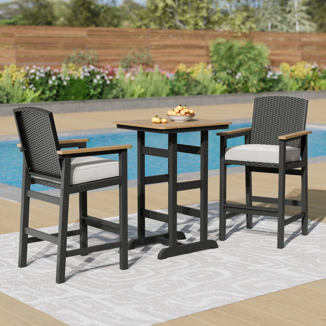 3-Pcs Outdoor High Bar Set With HPDE Rattan Bar Stool And Wood-like Table 12 3-Pcs Outdoor High Bar Set With HPDE Rattan Bar Stool And Wood-like Table - Image 10
