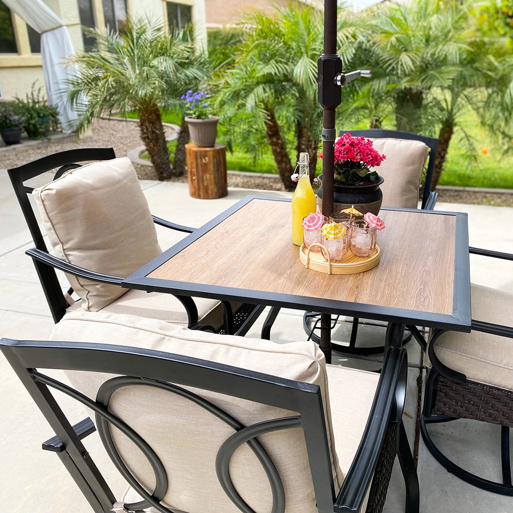 5-Piece Outdoor Dining Set With Rattan Swivel Chairs And Square Table PHI VILLA 4 5-Piece Outdoor Dining Set With Rattan Swivel Chairs And Square Table PHI VILLA - Image 2