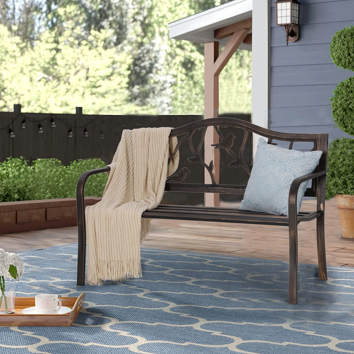 PHI VILLA 50 Inch Outdoor & Garden & Park Bench Steel Frame Porch Chair 9 PHI VILLA 50 Inch Outdoor & Garden & Park Bench Steel Frame Porch Chair - Image 7