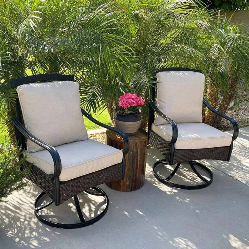Outdoor Rattan Swivel Dining Chairs For Graden, Balcony PHI VILLA 3 Outdoor Rattan Swivel Dining Chairs For Graden, Balcony PHI VILLA