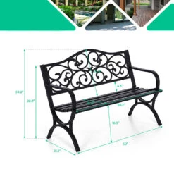PHI VILLA 50 Inch Garden Patio Bench Cast Iron Steel Frame With Phalaenopsis Pattern -Phi Villa 2 1 0e183b72 dc56 4825 b9f6 ea8e58b8052d