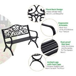 PHI VILLA 50 Inch Garden Patio Bench Cast Iron Steel Frame With Phalaenopsis Pattern -Phi Villa 2 a718c472 4037 4084 8184 63b7fdfcac01