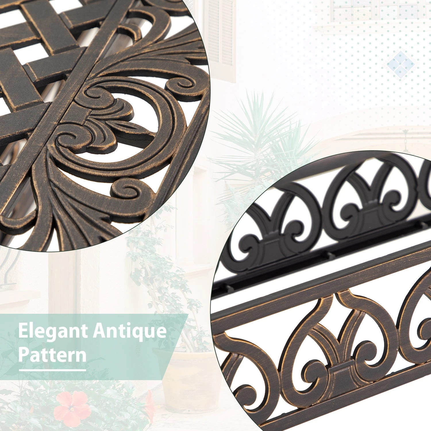 PHI VILLA 59" Patio Dining Table Cast Aluminum Golden Bronze With 1.97" Umbrella Hole 6 PHI VILLA 59" Patio Dining Table Cast Aluminum Golden Bronze With 1.97" Umbrella Hole - Image 4