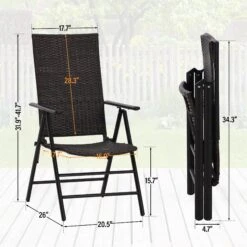 Phi Villa Folding Rattan Dining Chair Aluminum & Steel Frame Set Of 2 -Phi Villa 3 321fc417 0db4 4912 98c0 44ab34ecced6