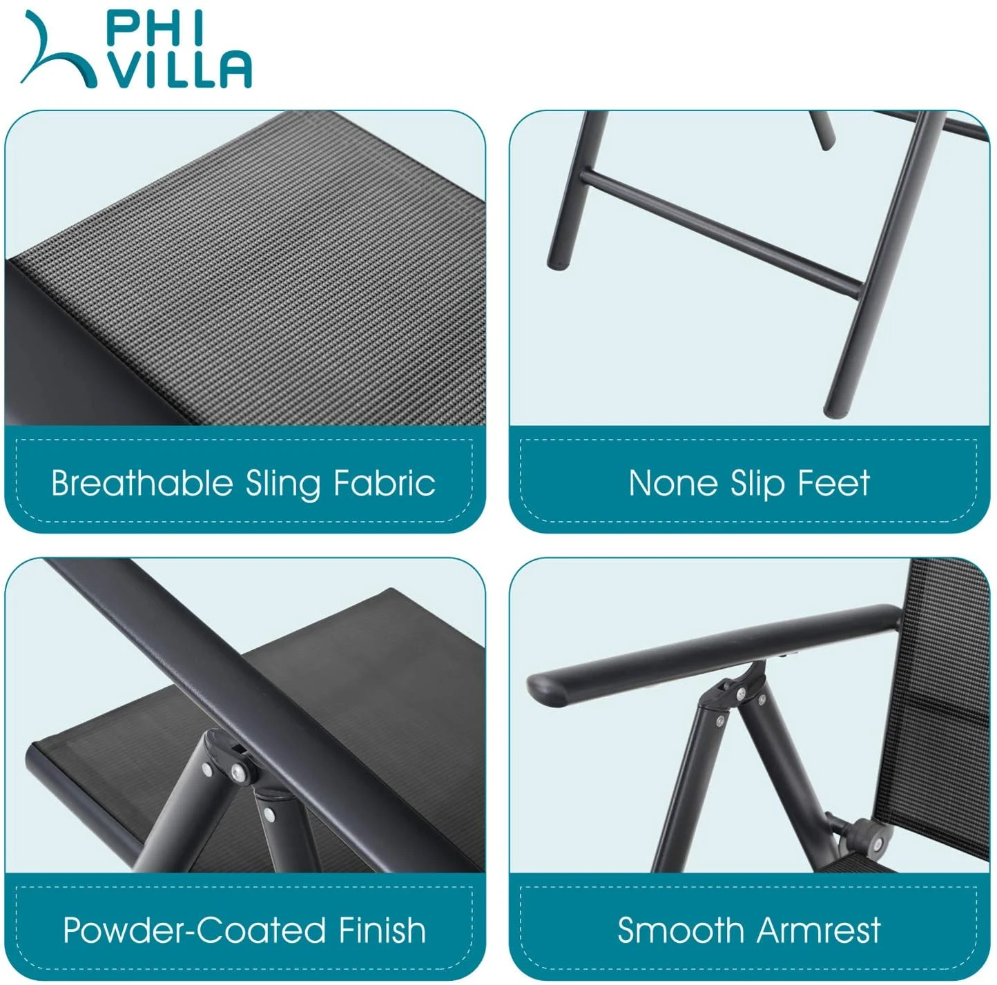 Phi Villa Patio 7/9 Piece Dining Set With Black Folding Sling Chairs & Steel Table 13 Phi Villa Patio 7/9 Piece Dining Set With Black Folding Sling Chairs & Steel Table - Image 11