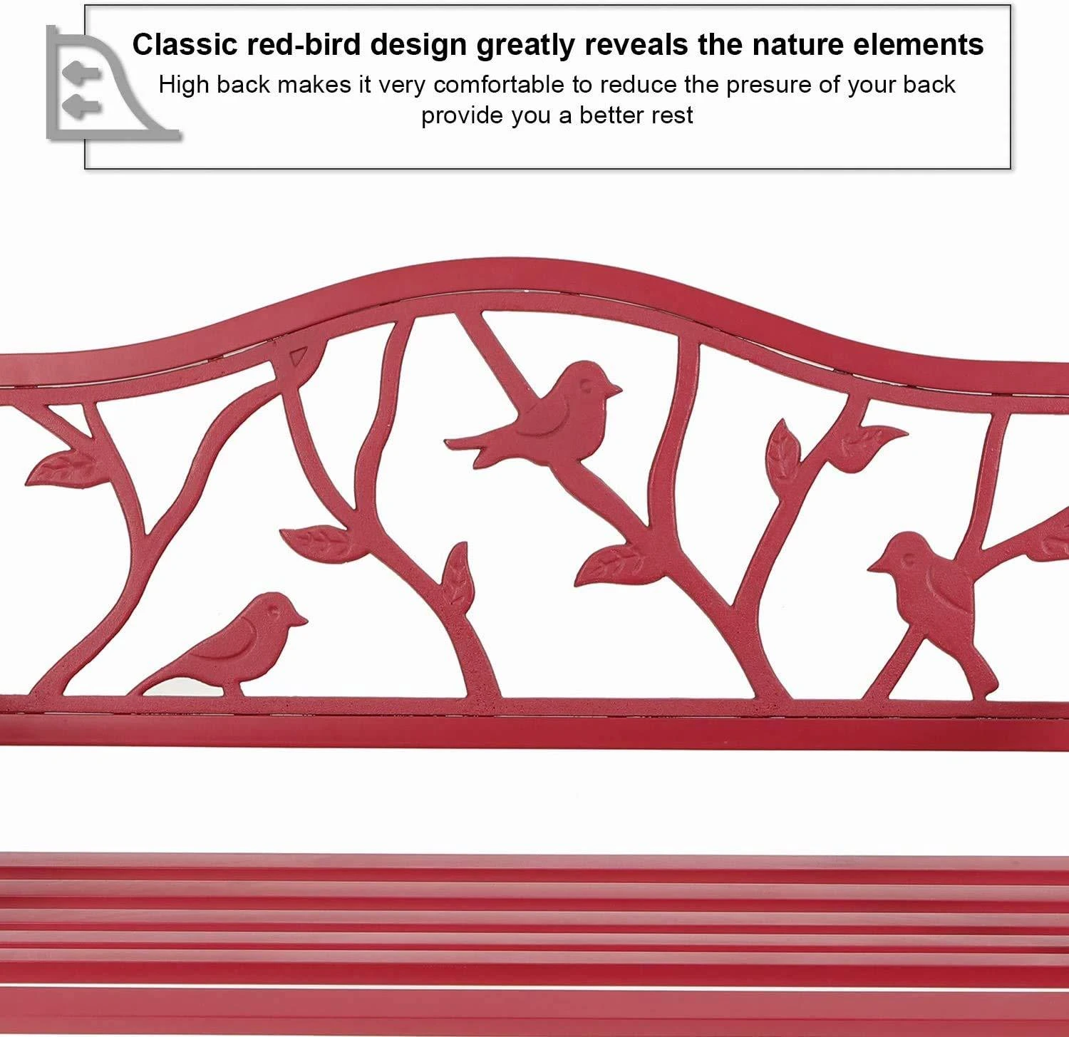 PHI VILLA 50 Inch Patio Garden & Park Bench Steel Frame Porch Chair 6 PHI VILLA 50 Inch Patio Garden & Park Bench Steel Frame Porch Chair - Image 4