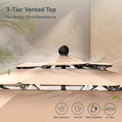 PHI VILLA 10ft 3 Tier Auto-tilt Patio Umbrella Outdoor Double Vented Umbrella -Phi Villa 3tierpatioumbrella