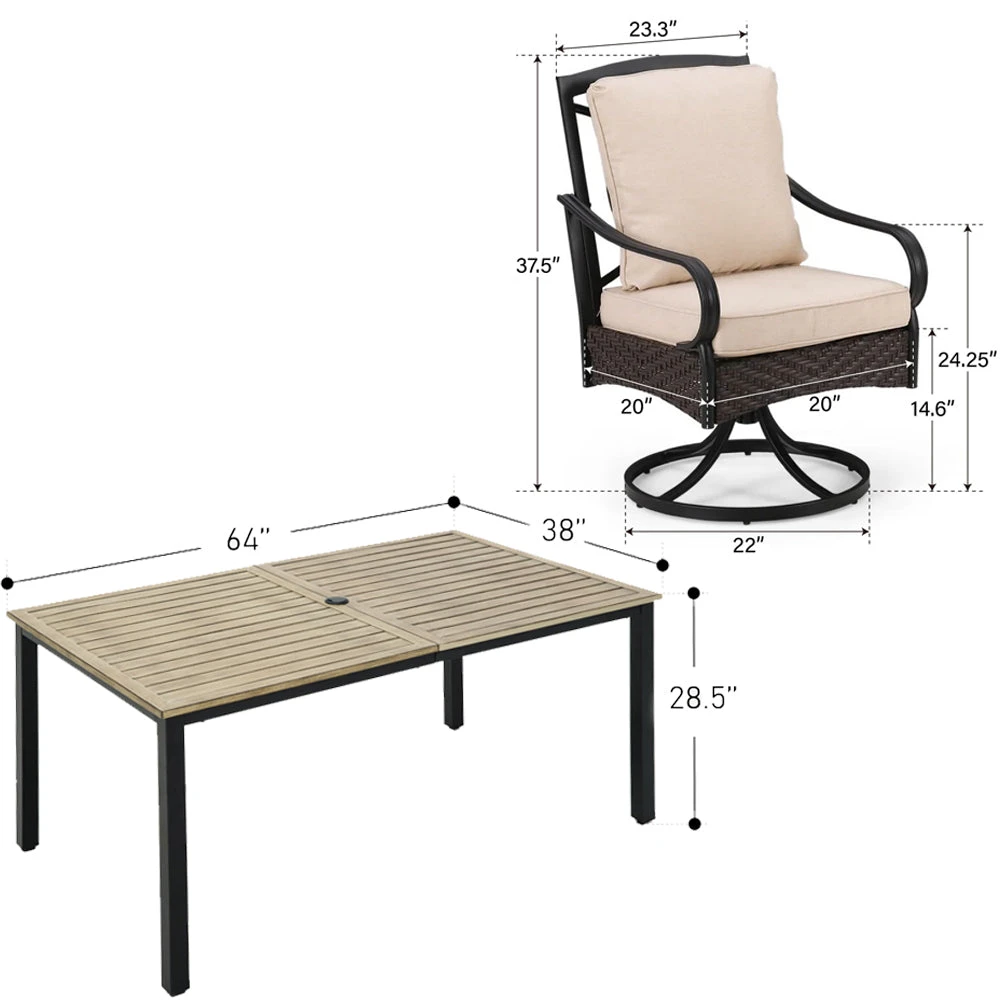 Phi Villa 7-Pcs Patio Dining Set With Cushioned Steel-rattan Chairs And Farmhouse Wood-grain Table 11 Phi Villa 7-Pcs Patio Dining Set With Cushioned Steel-rattan Chairs And Farmhouse Wood-grain Table - Image 9